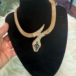 NWT Gold Snake Necklace with Gem Accents